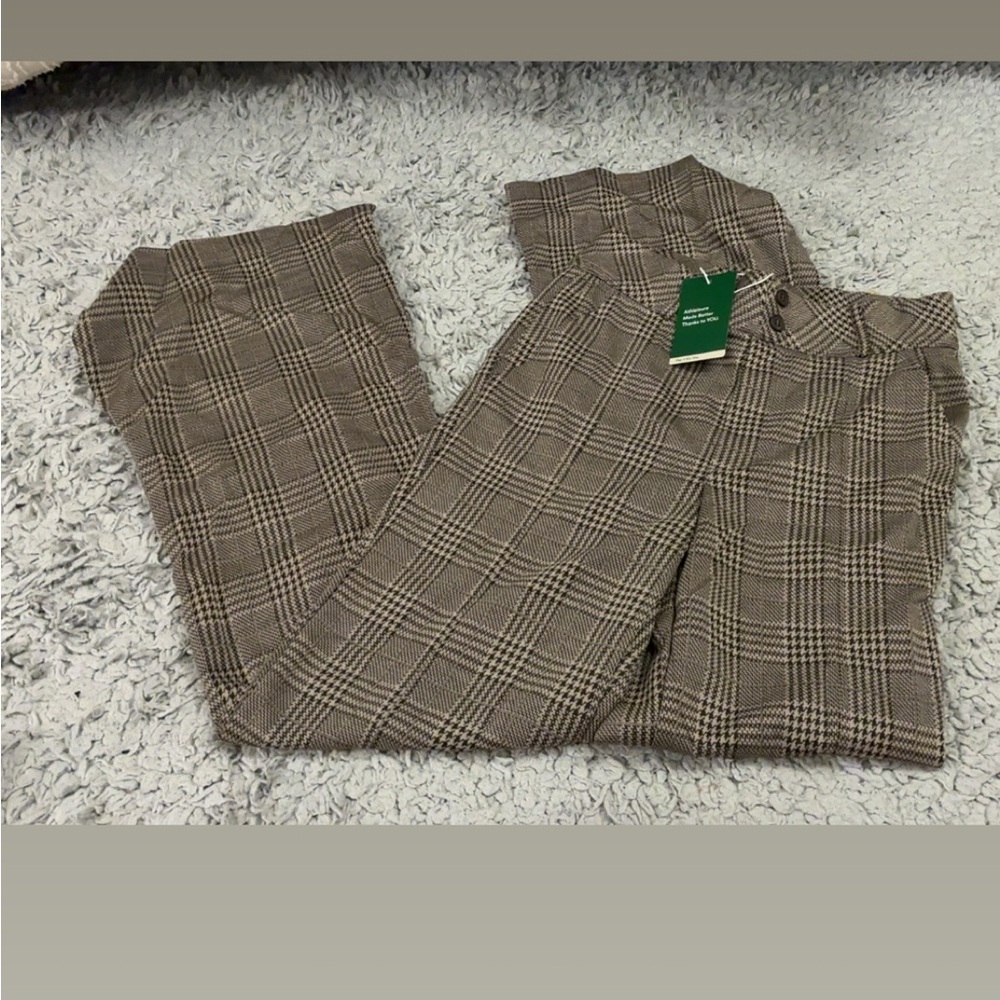 Halara Flex High Waisted Houndstooth Plaid Work Flare Pants NWT Brown